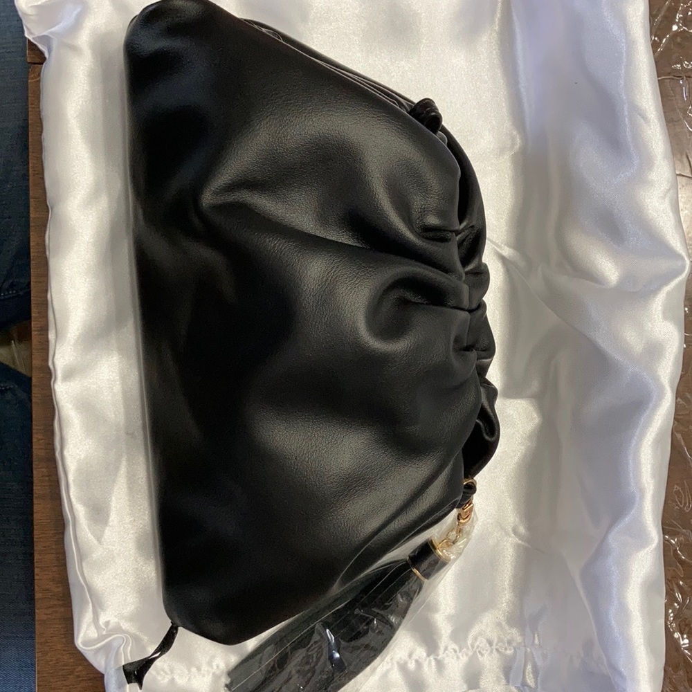 NWT! Black evening bag!  Vegan leather clutch with chain!